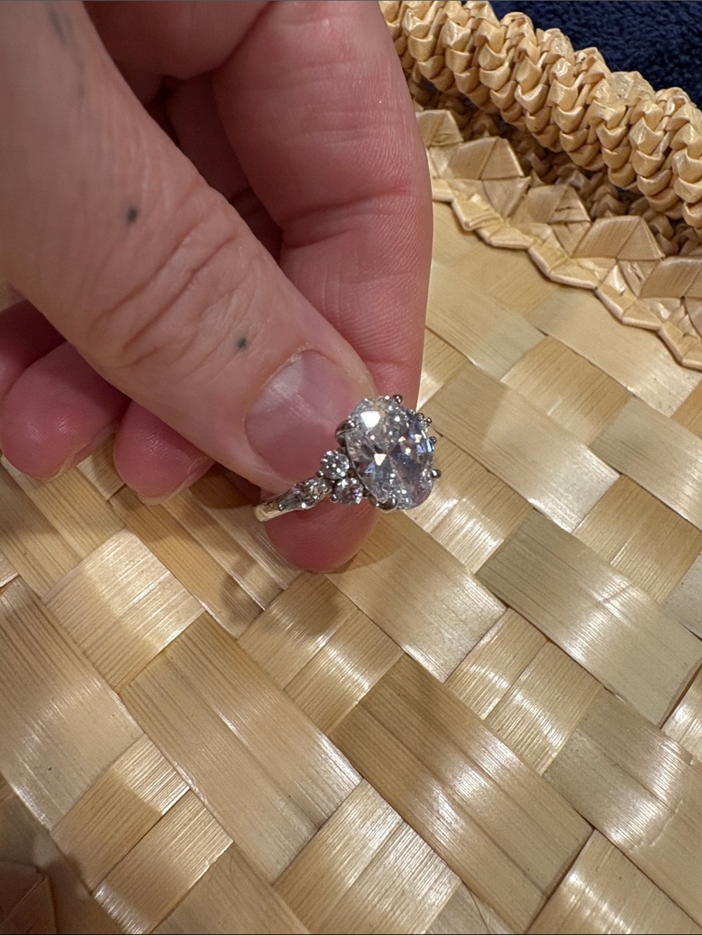 Silver-Tone Clear Crystal Oval Cocktail Ring - Women Jewelry